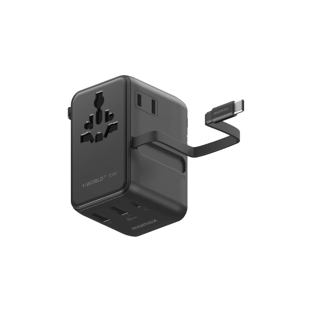 1-World²⁺
70W 3-Port Dual AC Travel Adapter with Built-In Retractable Cable