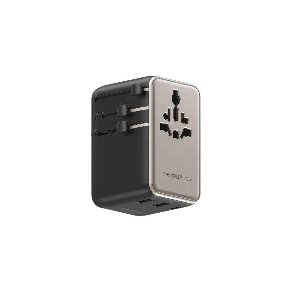 1-World²⁺
70W 3-Port Dual AC Travel Adapter with Built-In Retractable Cable