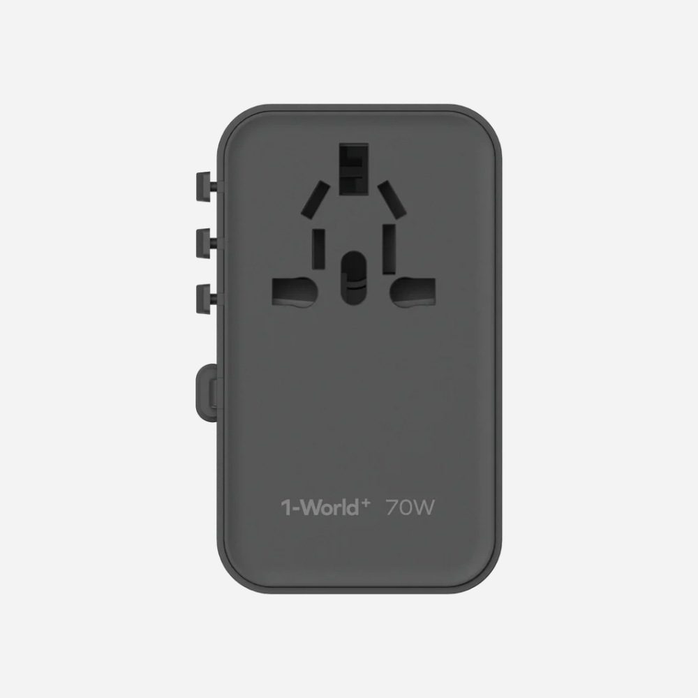 1-World 3-Port GaN + AC Travel Adapter 70W