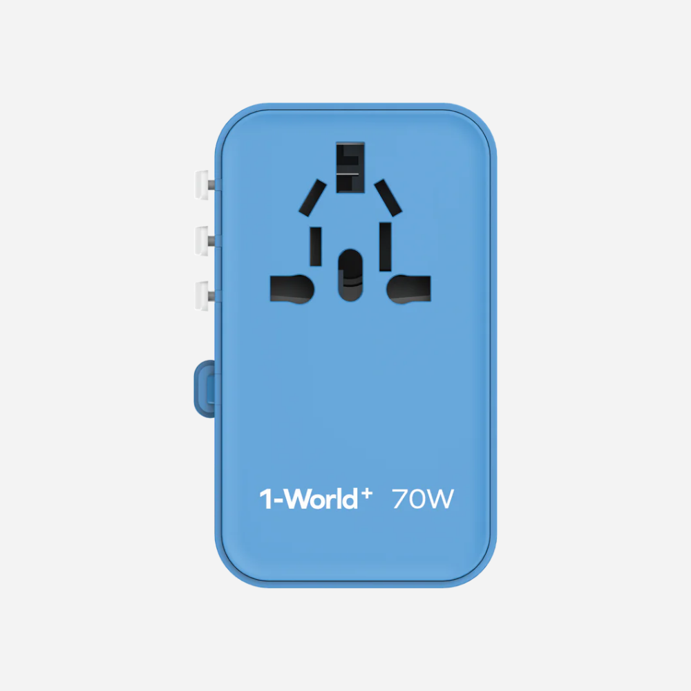 1-World 3-Port GaN + AC Travel Adapter 70W