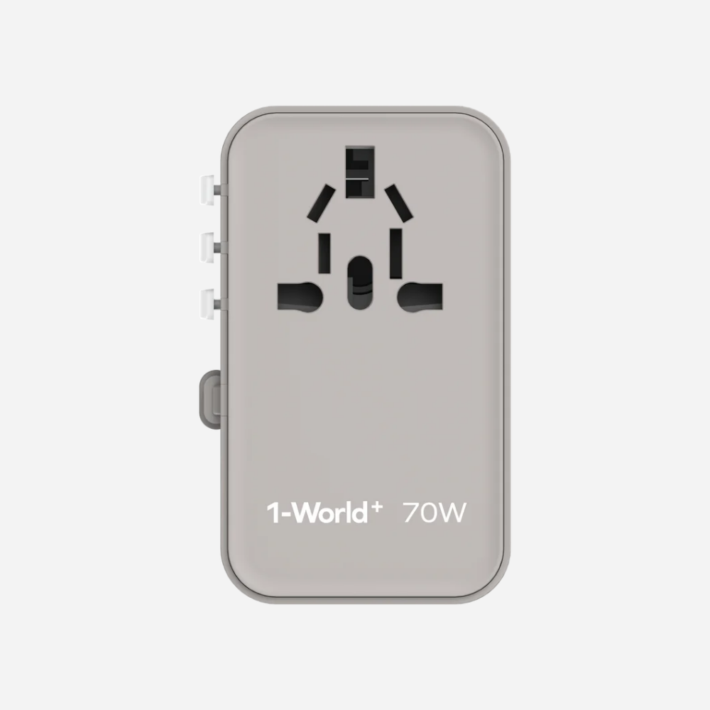 1-World 3-Port GaN + AC Travel Adapter 70W