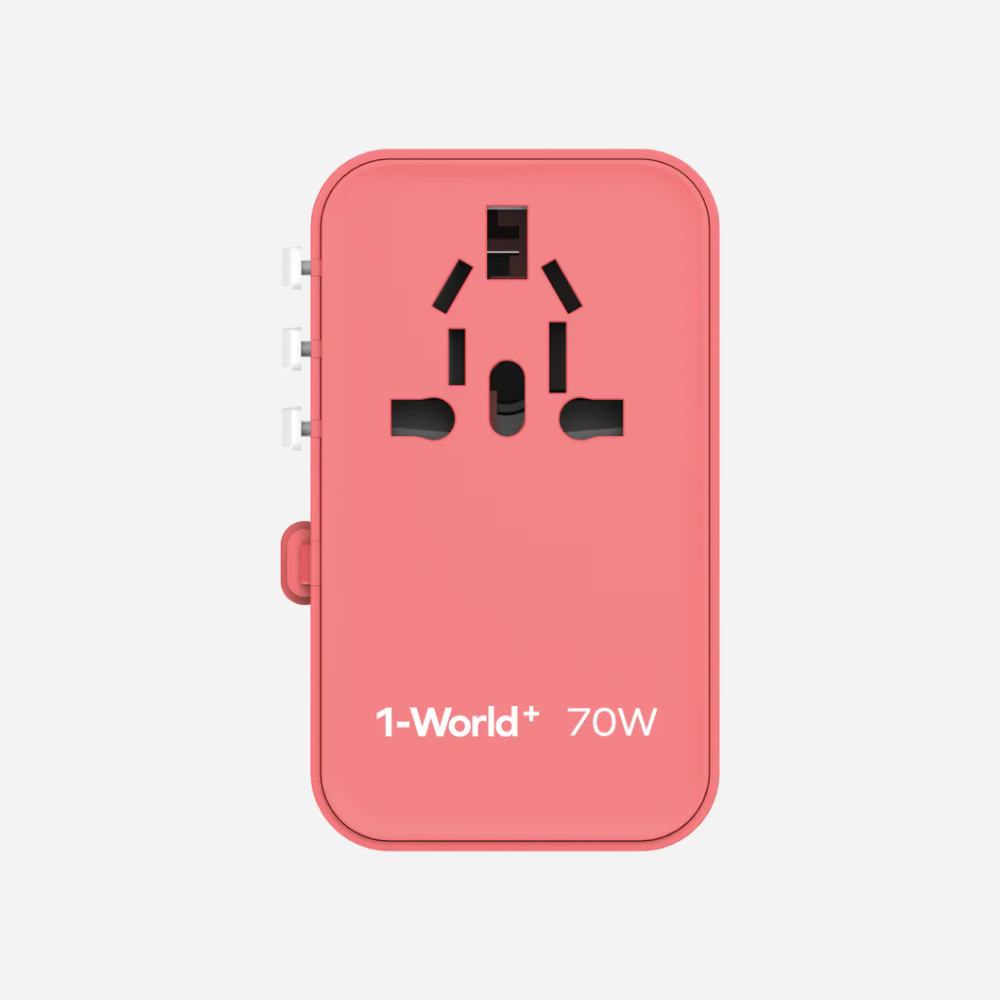 1-World 3-Port GaN + AC Travel Adapter 70W