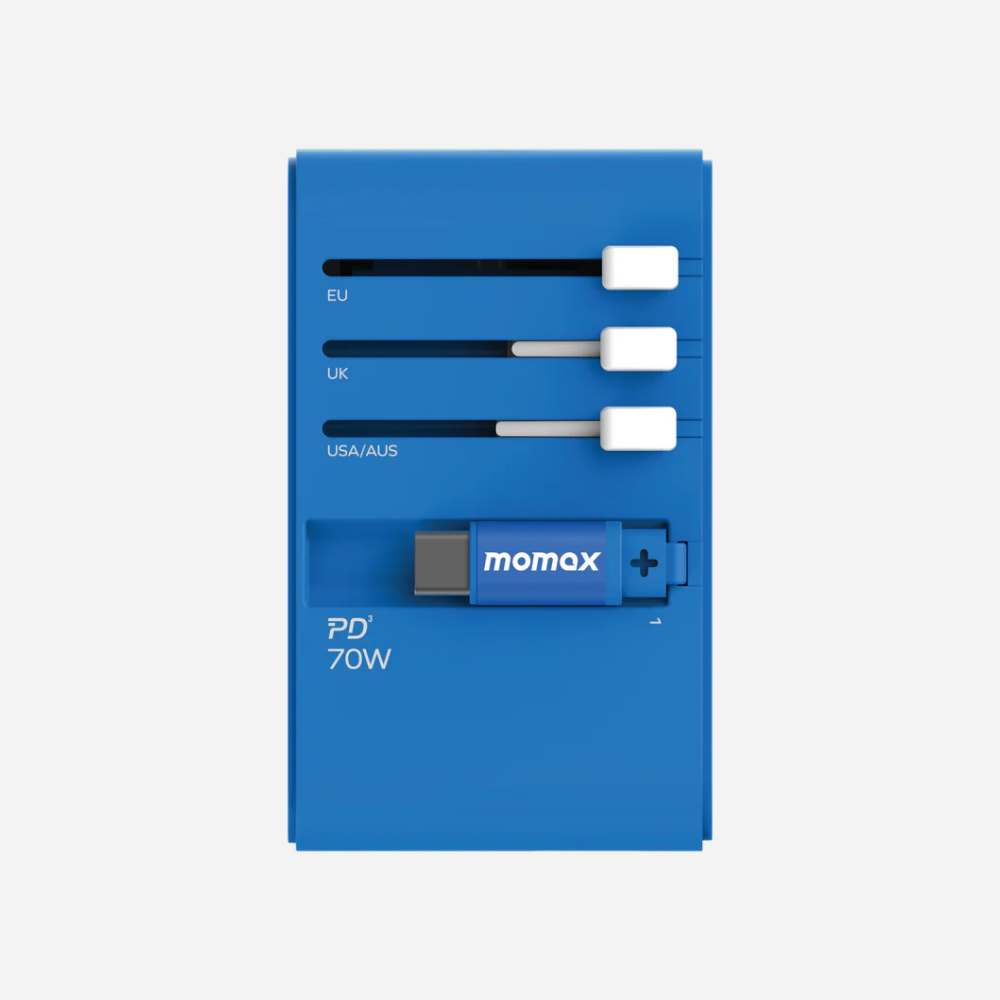 1-World 3-Port GaN + AC Travel Adapter 70W