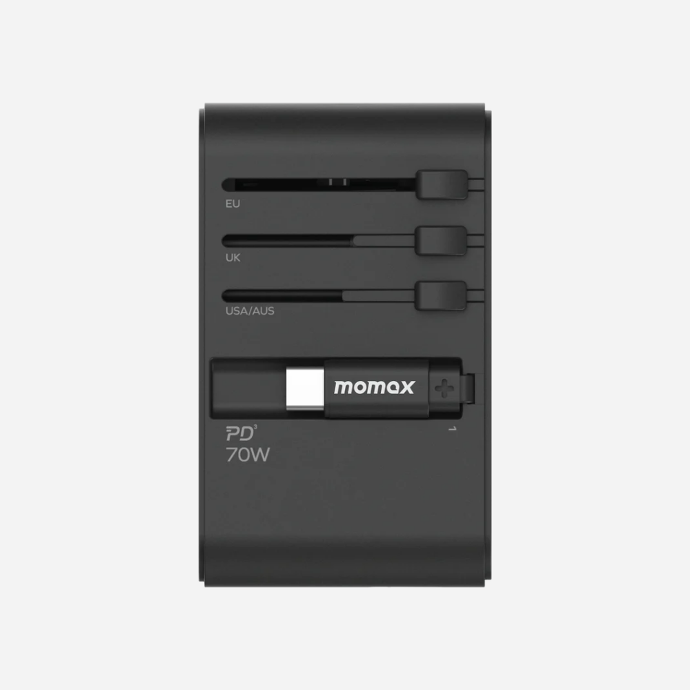 1-World 3-Port GaN + AC Travel Adapter 70W