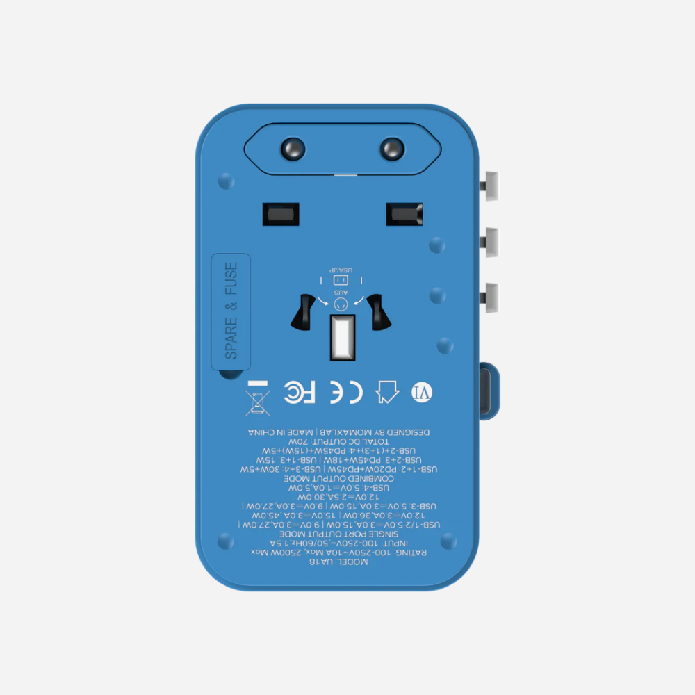 1-World 3-Port GaN + AC Travel Adapter 70W