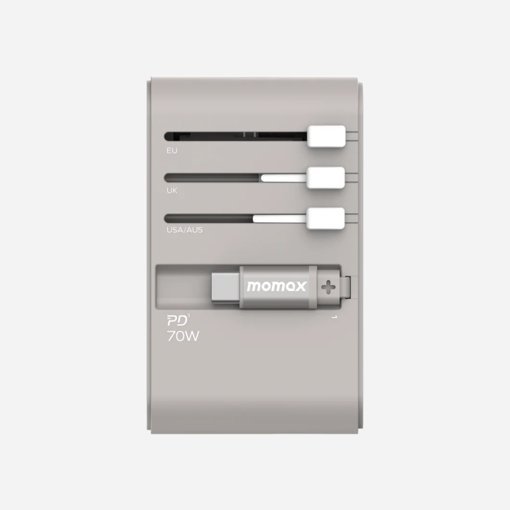 1-World 3-Port GaN + AC Travel Adapter 70W
