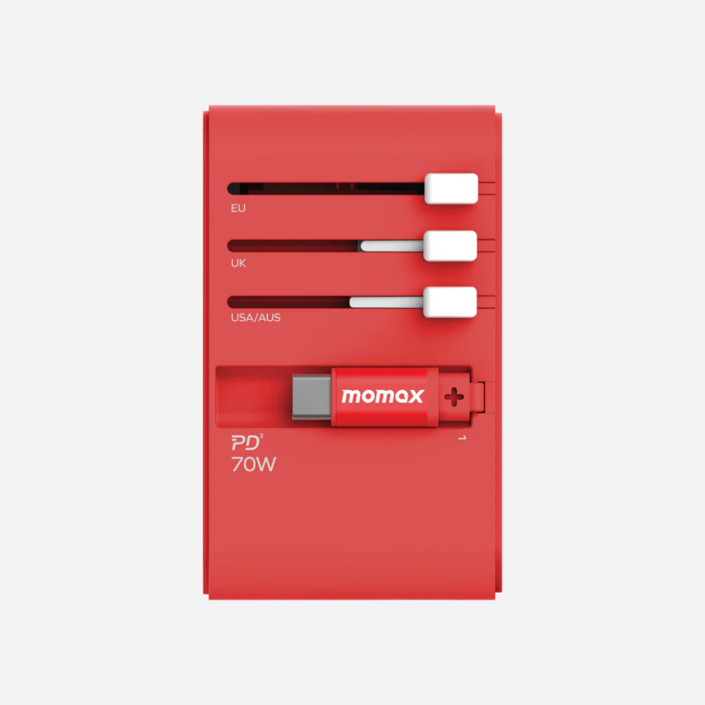 1-World 3-Port GaN + AC Travel Adapter 70W