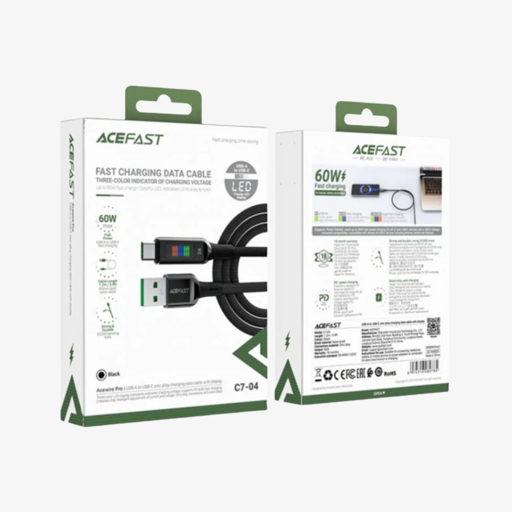 Acewire Pro C7-04 USB-A to USB-C Cable 60W 1.2M - Black