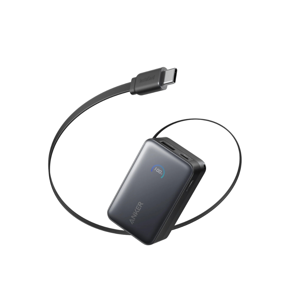 Nano Power Bank 10,000 mAh 45W Built-In Retractable USB-C Cable
