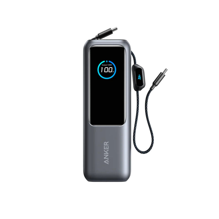 Power Bank 25000mAh with Built-In and Retractable Cable 165W - Gray