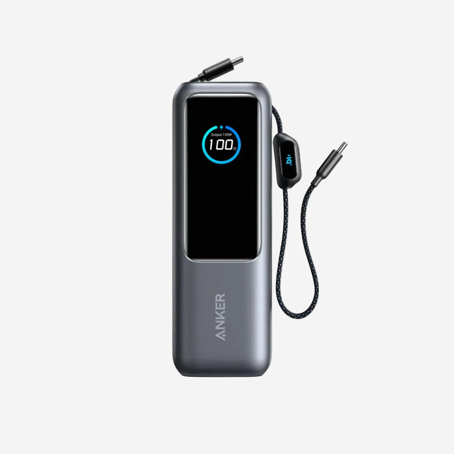 Power Bank 25000mAh with Built-In and Retractable Cable 165W - Gray