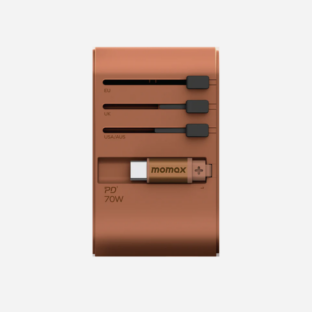 1-World 3-Port GaN+AC Travel Adapter 70w