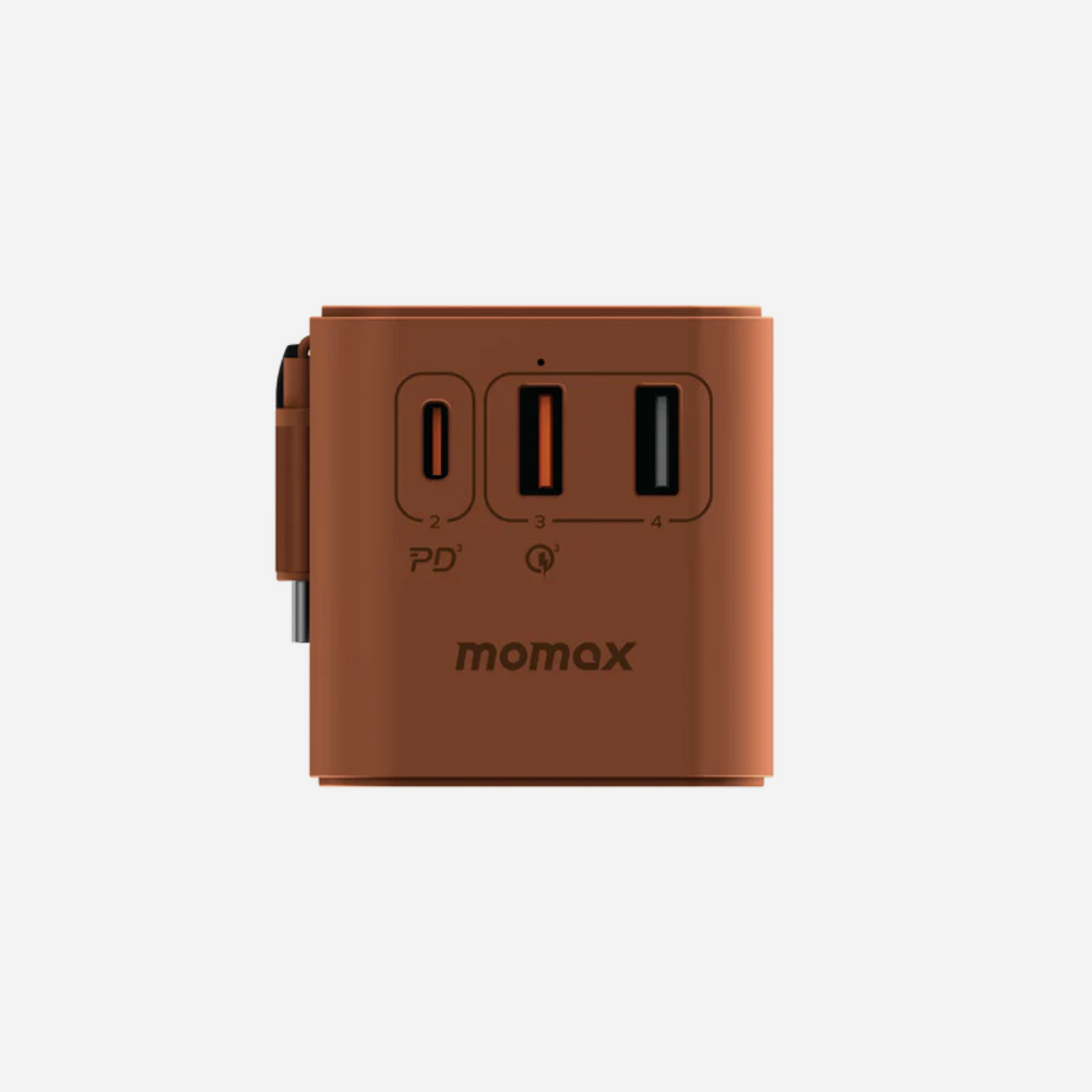 1-World 3-Port GaN+AC Travel Adapter 70w
