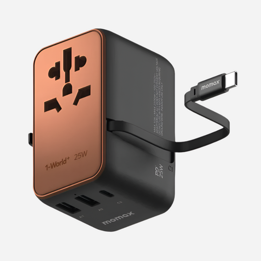 Discount on Momax  shoes - SKU: 1-World+ 3-Port Travel Charger Built-In Usb-C Cable 25w Wall Charger - Sandstone