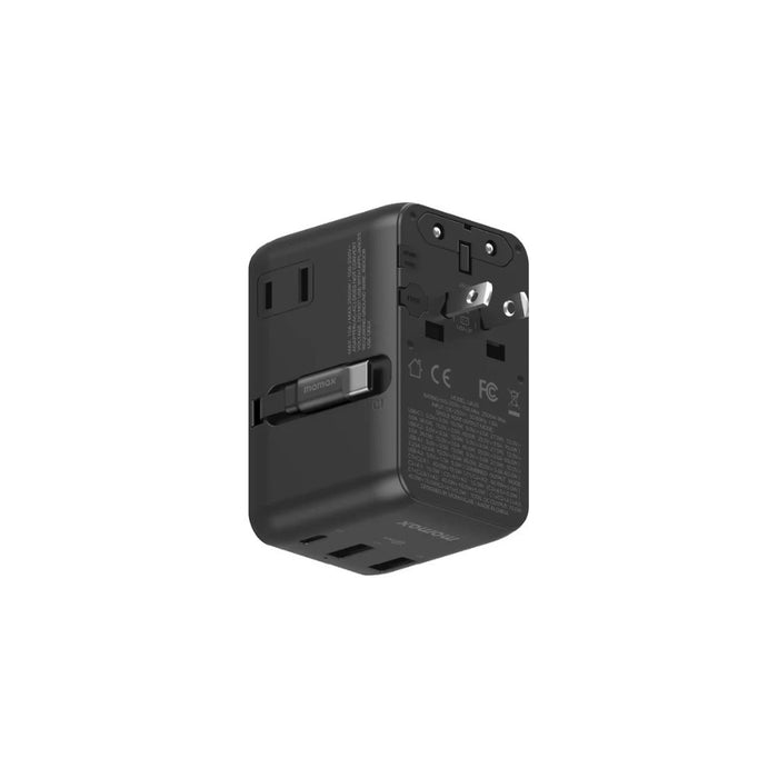 1-World²⁺ 70W 3-Port Dual AC Travel Adapter with Built-In Retractable Cable
