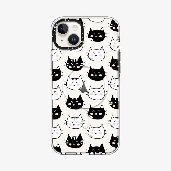 Clear Case with MagSafe Animal for iPhone 14 Series - Happy Cats Black & White Cat Pattern