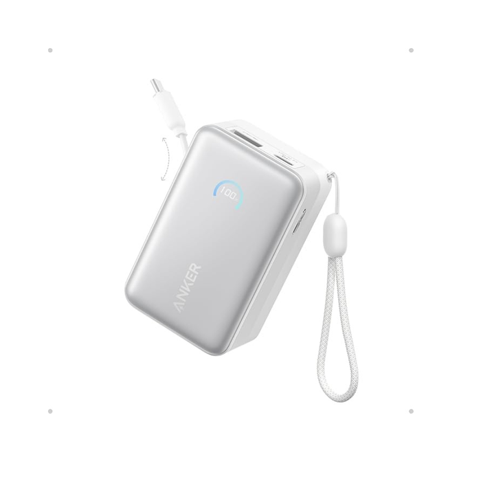 Nano Power Bank 10,000 mAh 45W Built-In Retractable USB-C Cable
