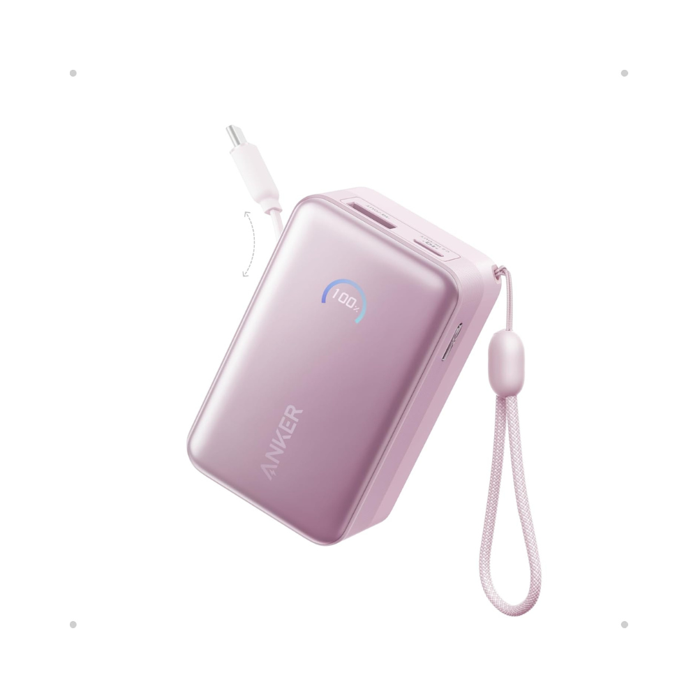 Nano Power Bank 10,000 mAh 45W Built-In Retractable USB-C Cable