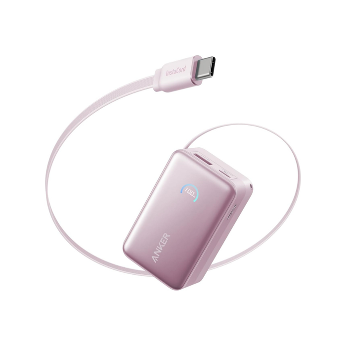 Nano Power Bank 10,000 mAh 45W Built-In Retractable USB-C Cable