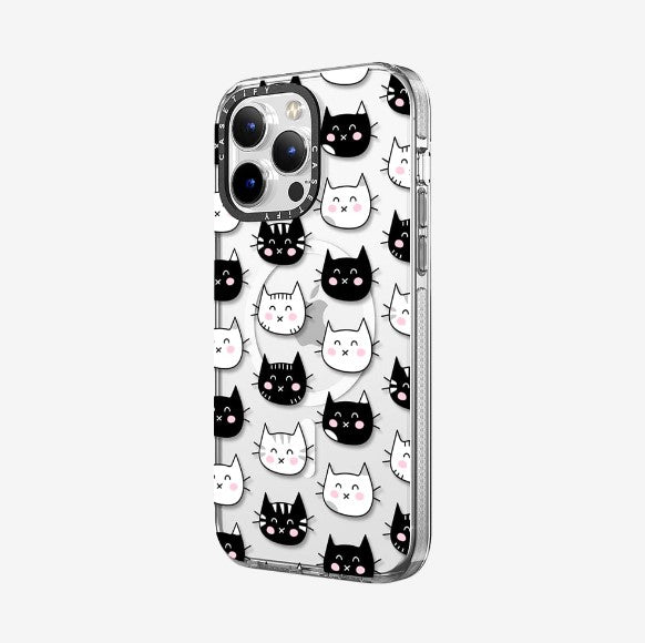 Clear Case with MagSafe Animal for iPhone 14 Series - Happy Cats Black & White Cat Pattern