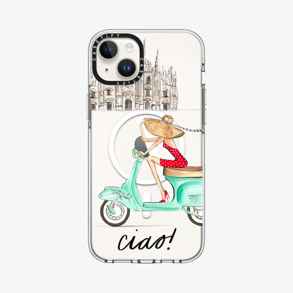 Clear Case MagSafe Illustration for iPhone 14 Series - Ciao Vespa Girl Milan Italy