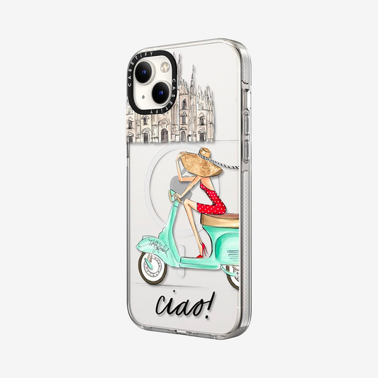 Clear Case MagSafe Illustration for iPhone 14 Series - Ciao Vespa Girl Milan Italy